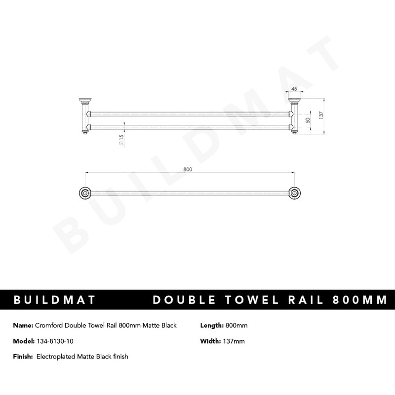 Cromford Double Towel Rail 800mm Matte Black