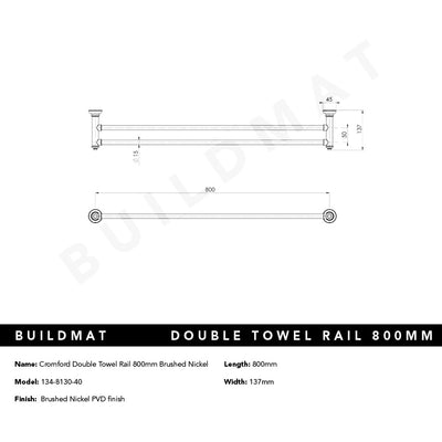 Cromford Double Towel Rail 800mm Brushed Nickel