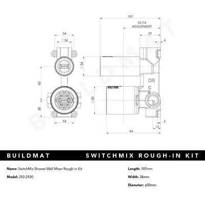 SwitchMix Shower/Bath Divertor Mixer Rough-in Kit