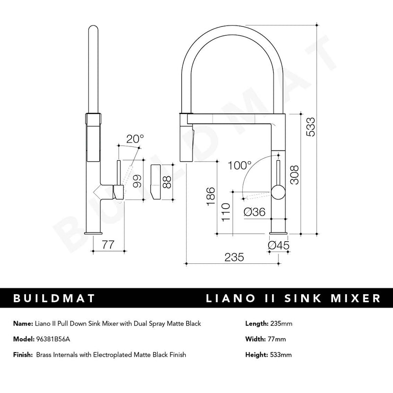 Liano II Pull Down Sink Mixer with Spray Matte Black
