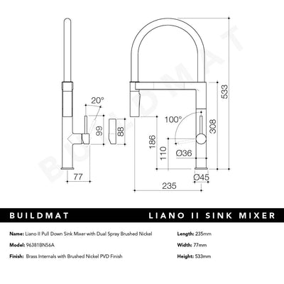 Liano II Pull Down Sink Mixer with Spray Brushed Nickel