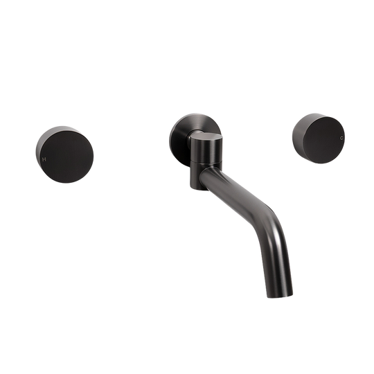 Brushed Gunmetal Simple Circle Handles and Swivel Wall Spout Set