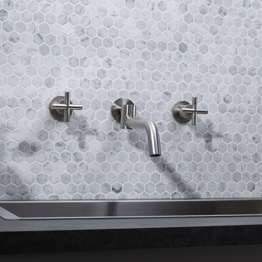 Brushed Nickel Cross Tap Handles and Swivel Wall Spout Set