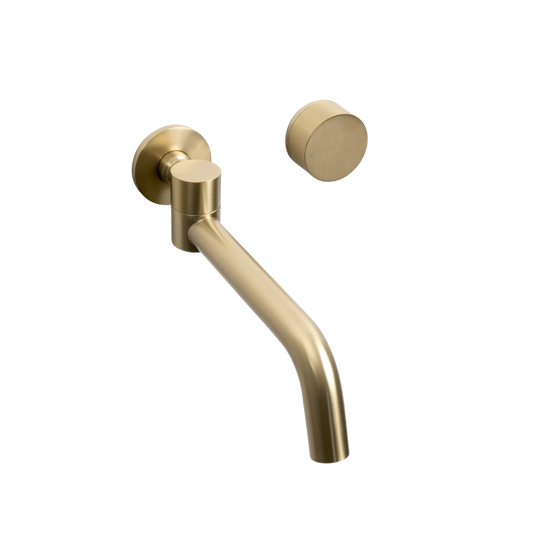 Brushed Brass Gold Progressive Circle Laundry Tap Mixer and Swivel Wall Spout Set