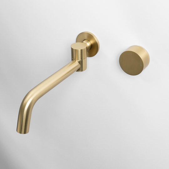Brushed Brass Gold Progressive Circle Laundry Tap Mixer and Swivel Wall Spout Set