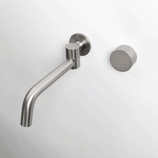 Brushed Nickel Progressive Circle Laundry Tap Mixer and Swivel Wall Spout Set