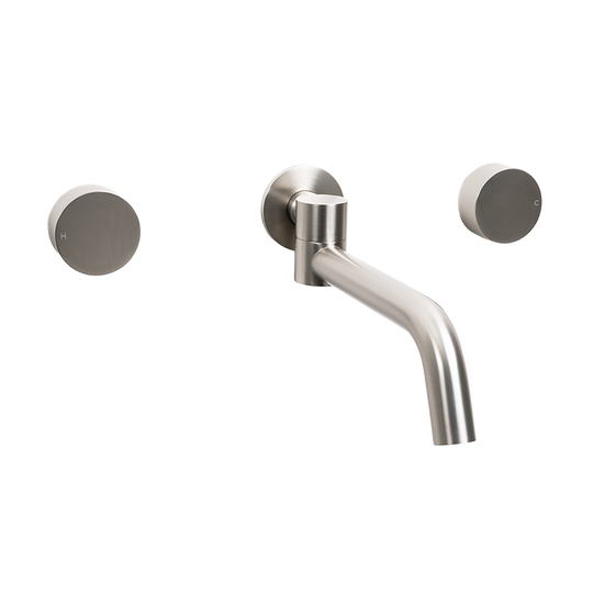 Brushed Nickel Simple Circle Handles and Swivel Wall Spout Set