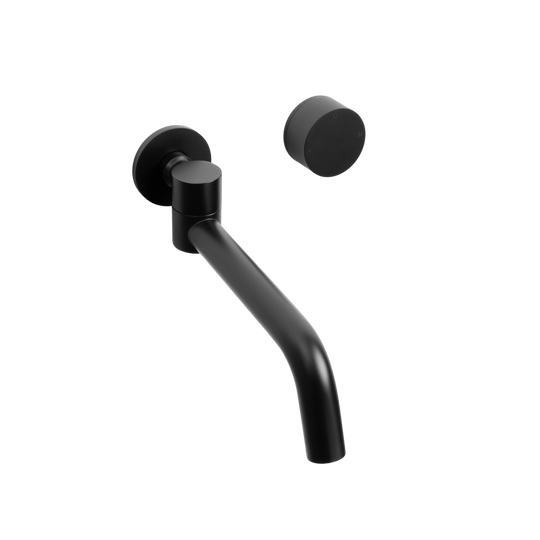 Matte Black Progressive Circle Laundry Tap Mixer and Swivel Wall Spout Set