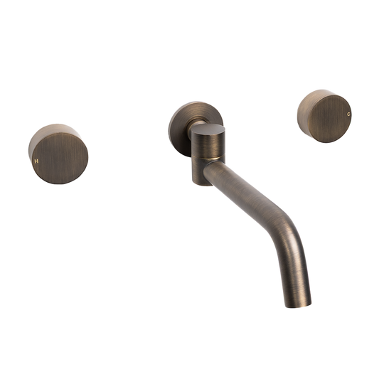 Brushed Vintage Brass Simple Circle Handles and Swivel Wall Spout Set