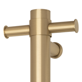 Straight Round Vertical Single Heated Towel Rail Brushed Brass Gold