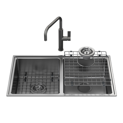 Caroma Urbane II  Double Bowl Sink with Urbane II Sink Mixer Gunmetal