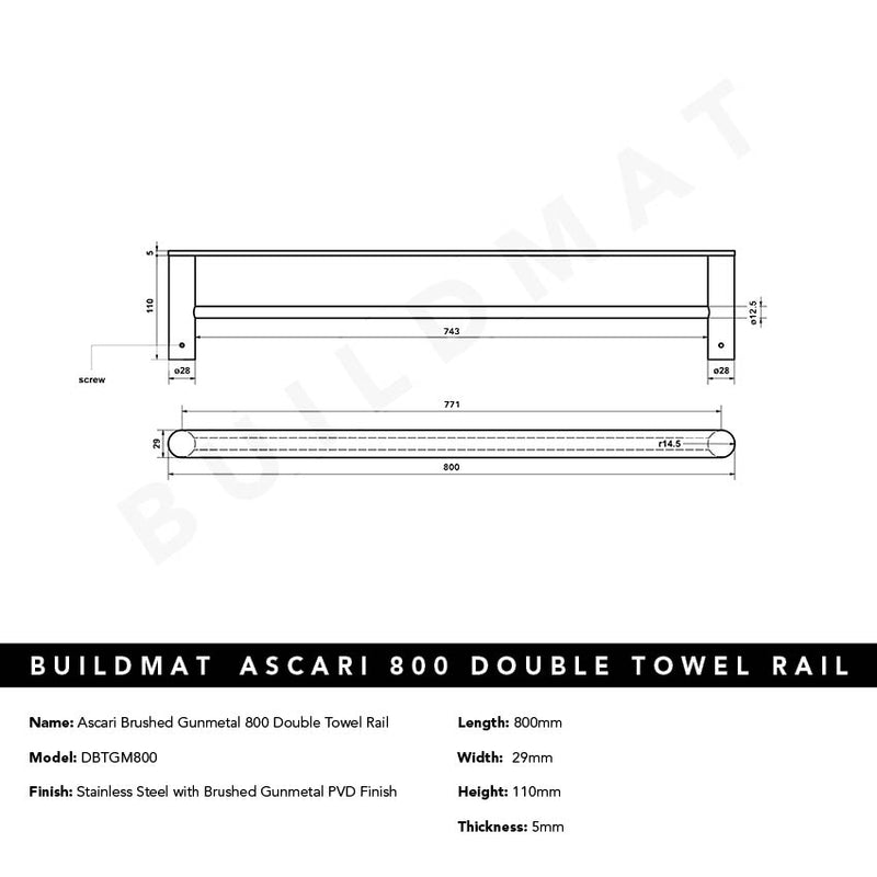 Ascari Brushed Gunmetal 800 Double Towel Rail