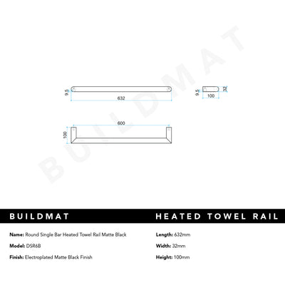 Round Single Bar Heated Towel Rail Matte Black