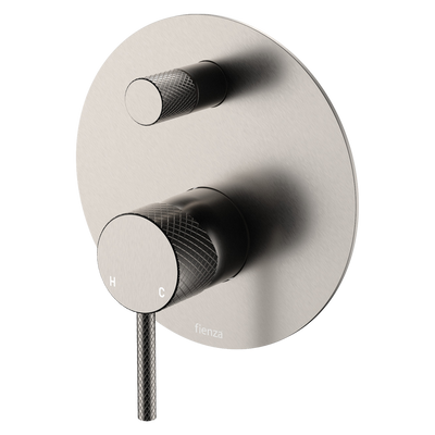 Fienza Axle Wall Diverter Mixer Large Round Plate Brushed Nickel