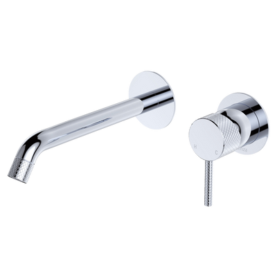 Fienza Axle Wall Basin Mixer Set Round Plates 200mm Outlet Chrome