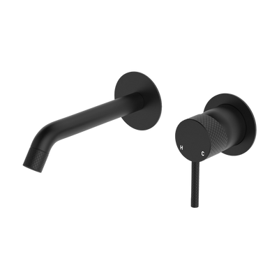 Fienza Axle Wall Basin Mixer Set Round Plates 160mm Outlet Matte Black