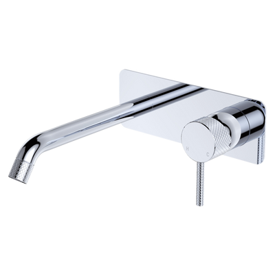 Fienza Axle Wall Basin Mixer Set Rectangular Plate 200mm Outlet Chrome