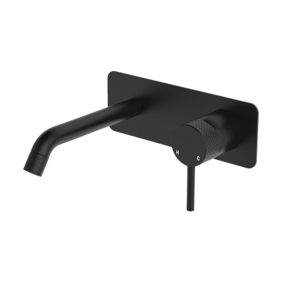 Fienza Axle Wall Basin Mixer Set Rectangular Plate 160mm Outlet Matte Black