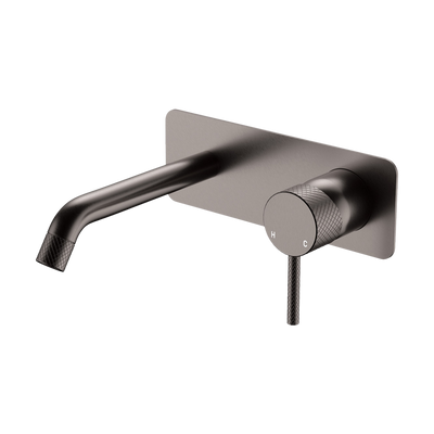 Fienza Axle Wall Basin Mixer Set Rectangular Plate 160mm Outlet Gun Metal