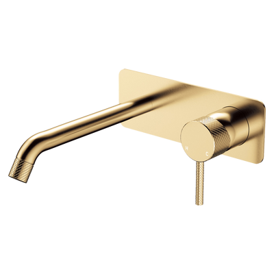 Fienza Axle Wall Basin Mixer Set Rectangular Plate 200mm Outlet Urban Brass