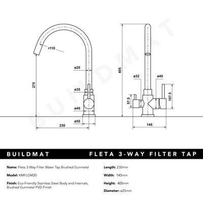 Fleta Brushed Gunmetal 3 Way Filter Water Tap