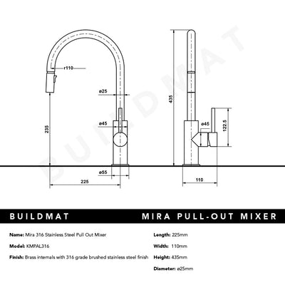 Mira 316 Stainless Steel Pull Out Mixer
