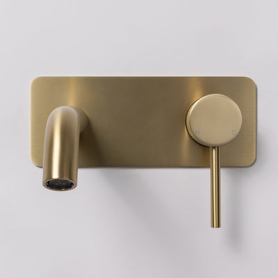 Mira Brushed Brass Gold Wall Mixer and Spout