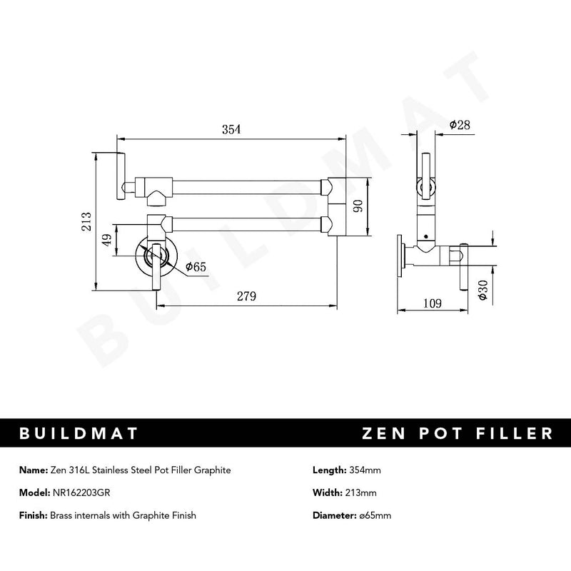 Zen 316L Stainless Steel Pot Filler Graphite