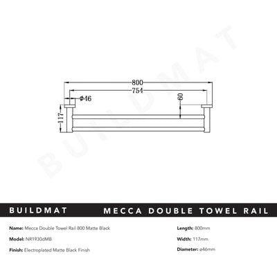Mecca Double Towel Rail 800mm Matte Black
