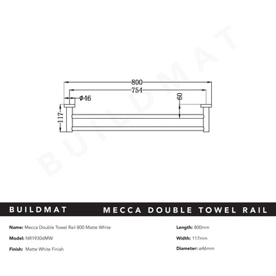 Mecca Double Towel Rail 800mm Matte White