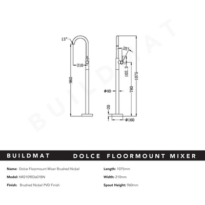 Dolce Floormount Bath Mixer Brushed Nickel