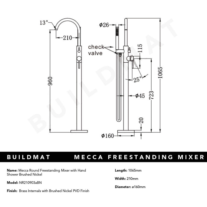 Mecca Round Freestanding Mixer with Hand Shower Brushed Nickel