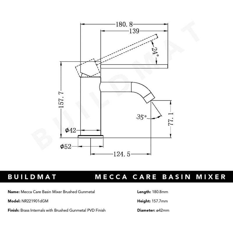 Mecca Care Basin Mixer Brushed Gunmetal