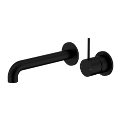 Nero Mecca Wall Basin/Bath Mixer Separate Back Plate Handle Up 185mm Matte Black