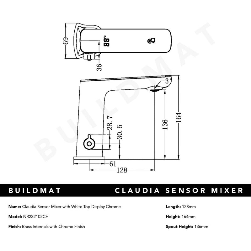 Claudia Sensor Mixer with White Top Display Chrome