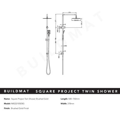 Square Project Twin Shower Brushed Gold