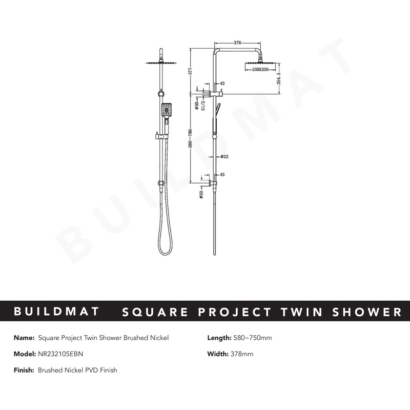 Square Project Twin Shower Brushed Nickel