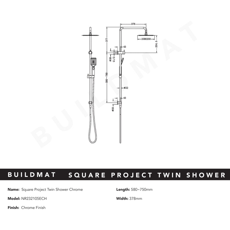 Square Project Twin Shower Chrome