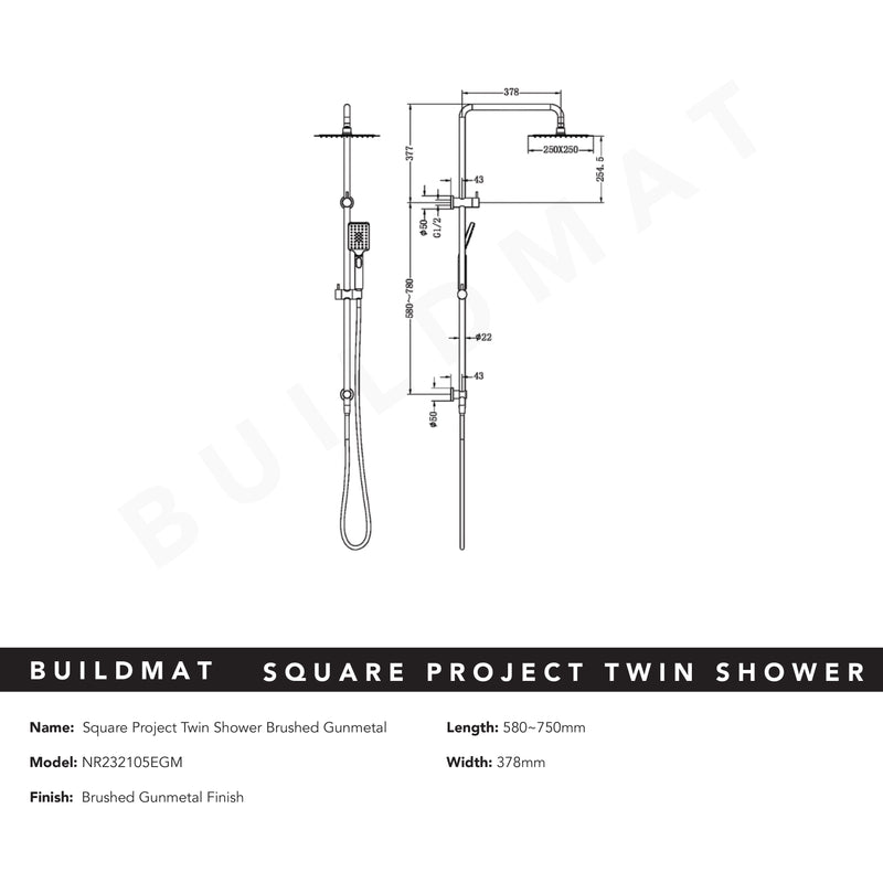 Square Project Twin Shower Gunmetal