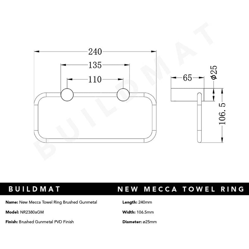 New Mecca Towel Ring Brushed Gunmetal