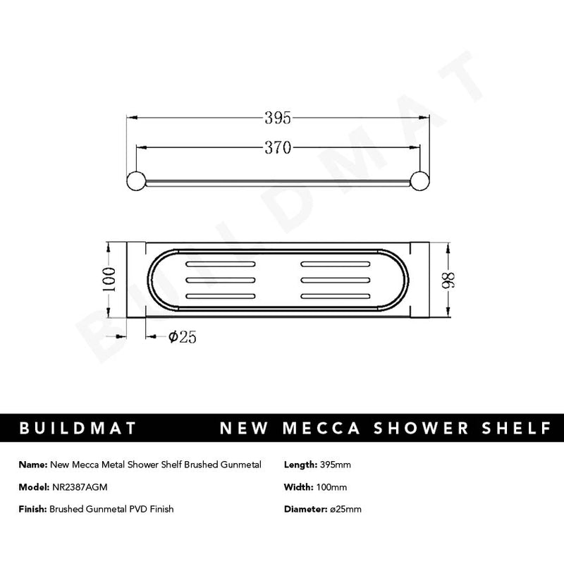 New Mecca Metal Shower Shelf Brushed Gunmetal