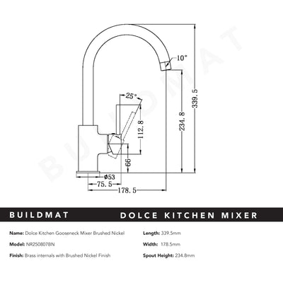 Dolce Kitchen Mixer Gooseneck Brushed Nickel