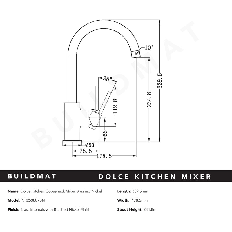 Dolce Kitchen Mixer Gooseneck Brushed Nickel