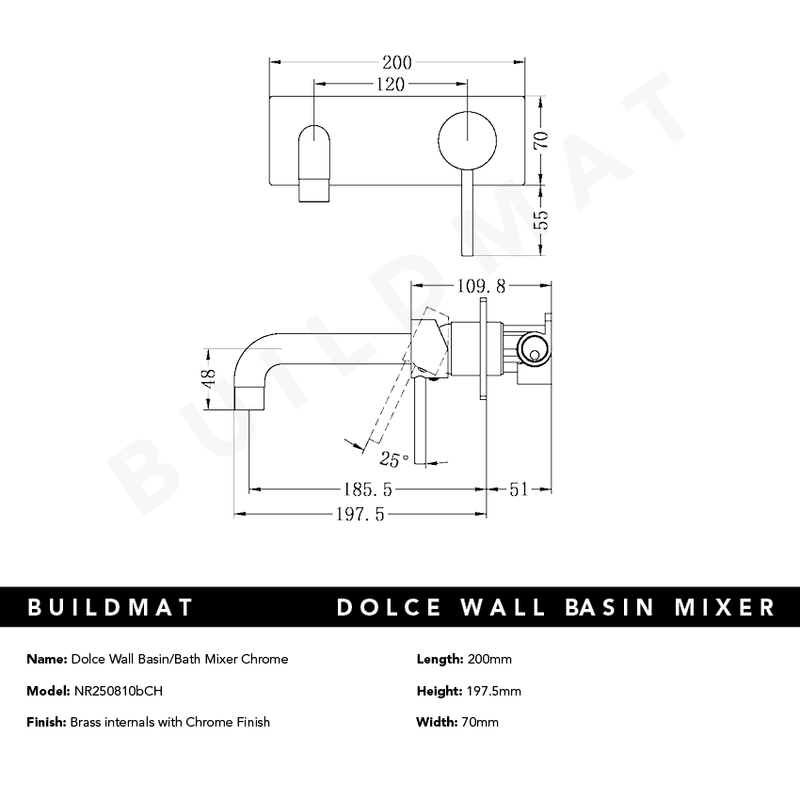 Dolce Wall Basin/Bath Mixer Chrome
