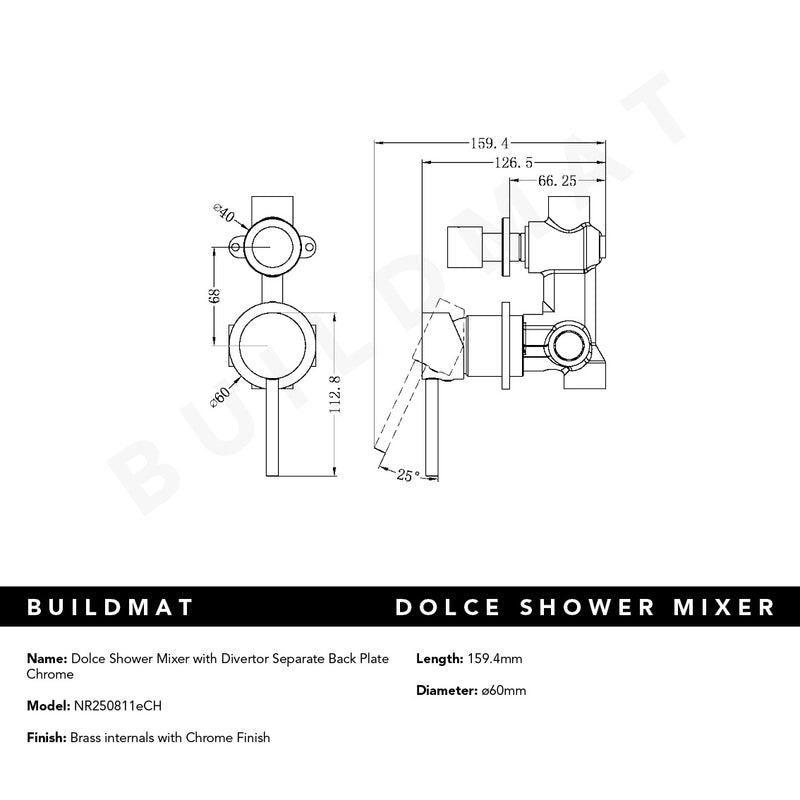 Dolce Shower Mixer with Divertor Separate Back Plate Chrome