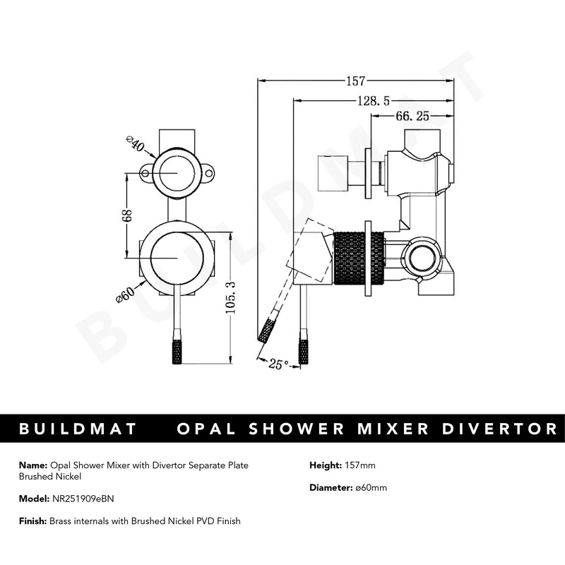 Opal Shower Mixer with Divertor Separate Plate Brushed Nickel