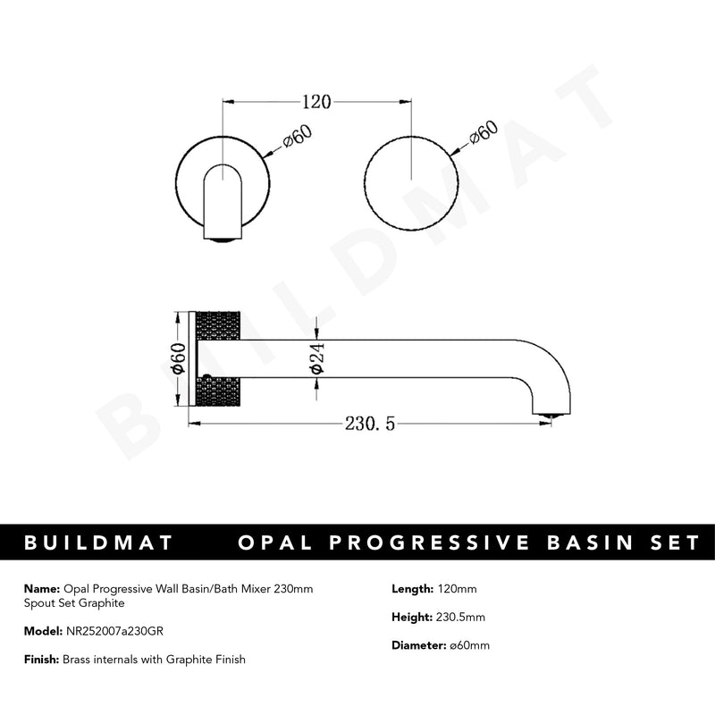 Opal Progressive Wall Basin/Bath Set 230mm Spout Graphite