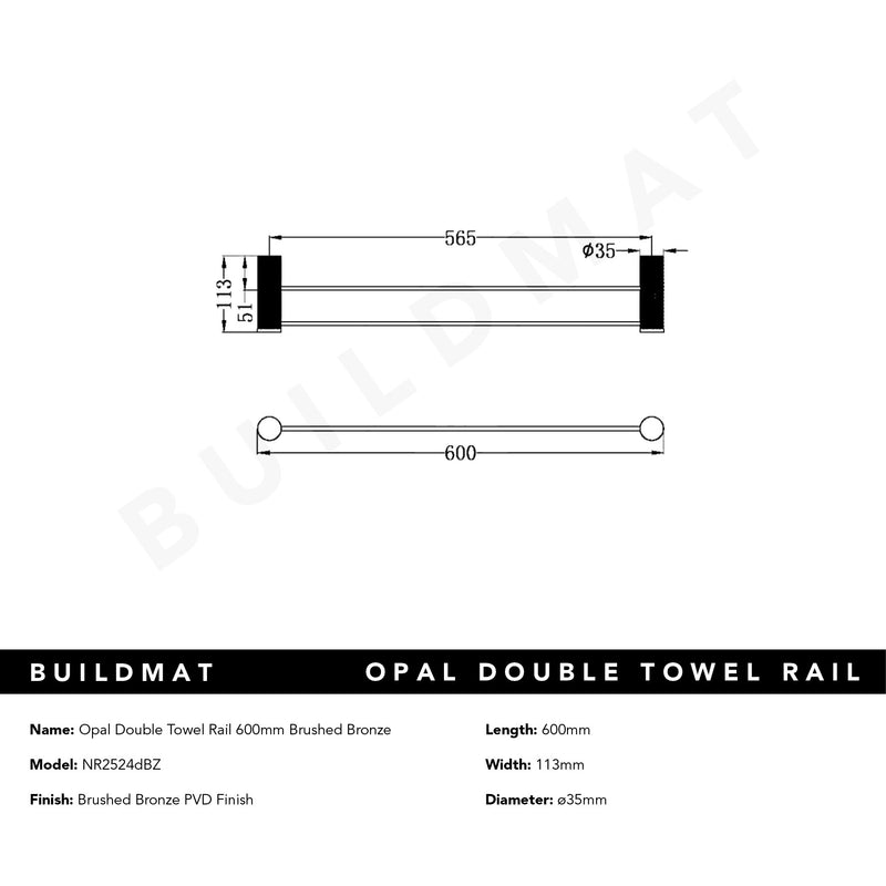 Opal Double Towel Rail 600mm Brushed Bronze