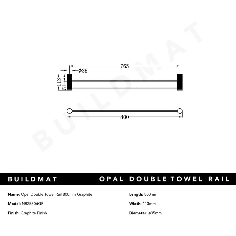 Opal Double Towel Rail 800mm Graphite