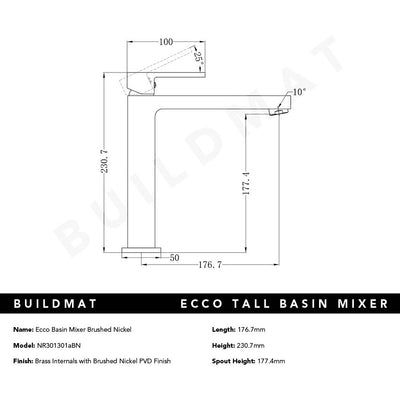 Ecco Tall Basin Mixer Brushed Nickel